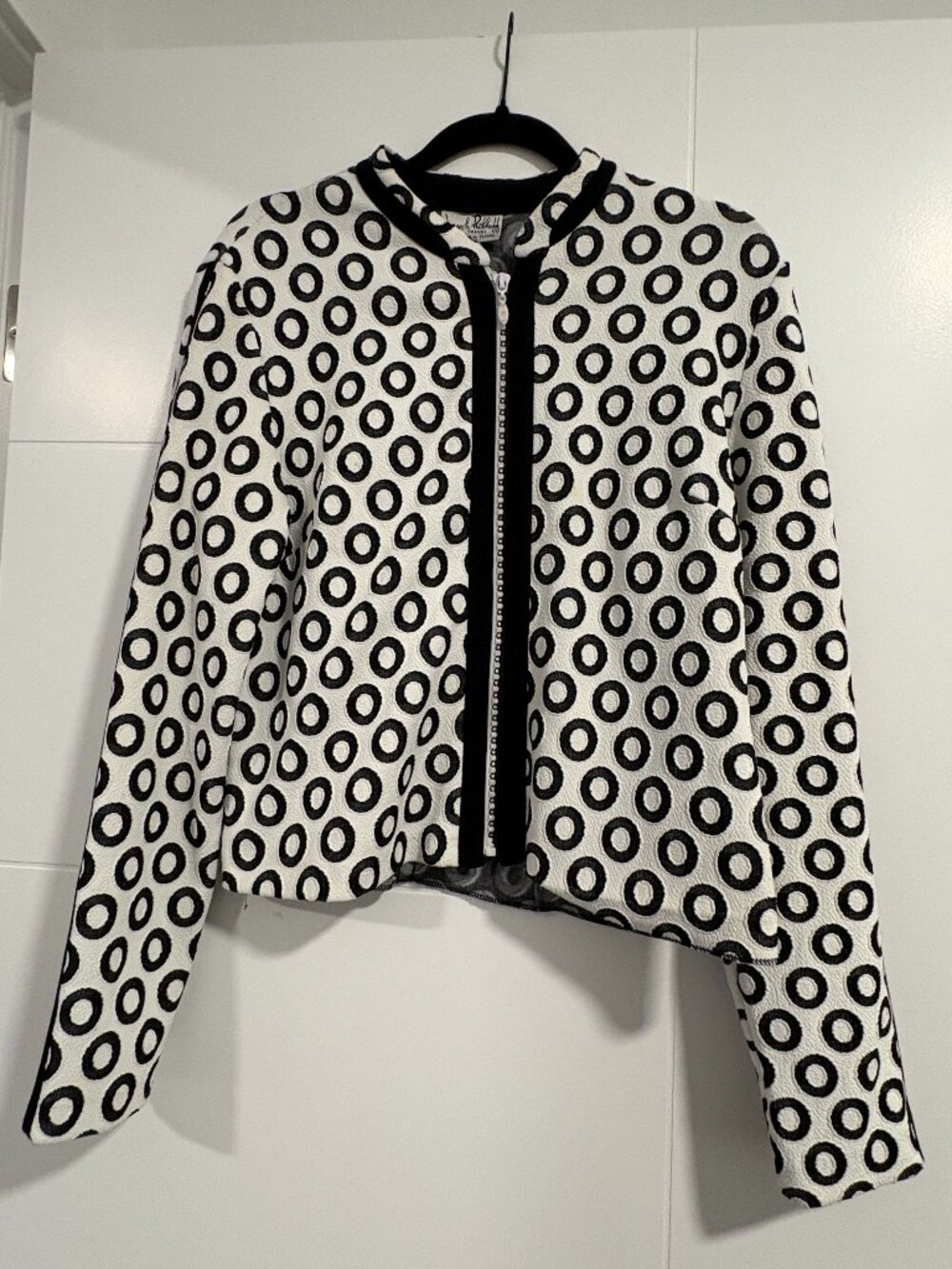Joseph Ribkoff Black & White Geometric Circle Zip Jacket Jacket Size 14